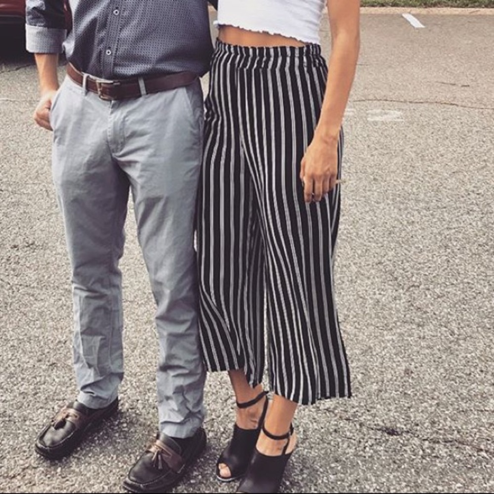 Flowy black and white striped pants